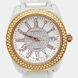 Pre Owned Versace Mother of Pearl Diamond Rose Gold Plated Stainless Steel Ceramic DV One 01AC Women's Wristwatch 41 mm