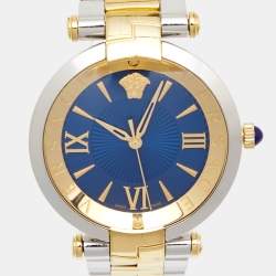 Pre Owned Versace Blue Two Tone Stainless Steel Revive VAI230017 Women's Wristwatch 35 mm