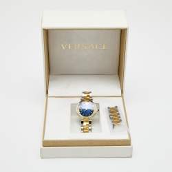 Pre Owned Versace Blue Two Tone Stainless Steel Revive VAI230017 Women's Wristwatch 35 mm