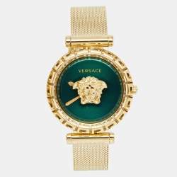 Pre Owned Versace Green Gold Plated Stainless Steel Pallazo Empire VEDV00819 Women's Wristwatch 37 mm