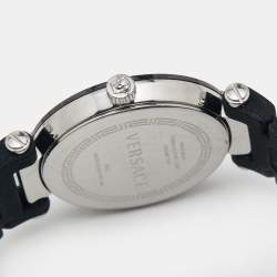 Pre Owned Versace Black Ceramic Stainless Steel Rubber Reve 92Q Women's Wristwatch 35 mm