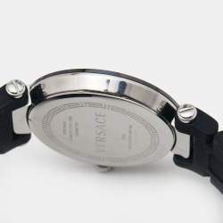 Pre Owned Versace Black Ceramic Stainless Steel Rubber Reve 92Q Women's Wristwatch 35 mm