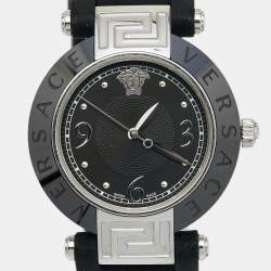 Pre Owned Versace Black Ceramic Stainless Steel Rubber Reve 92Q Women's Wristwatch 35 mm