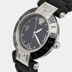 Pre Owned Versace Black Ceramic Stainless Steel Rubber Reve 92Q Women's Wristwatch 35 mm