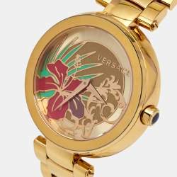 مملوكة مسبقًا Versace Gold Plated Stainless Steel Mystique Hibiscus I9Q80D2HI-S080 Women's Wristwatch 38 mm