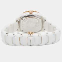 Pre Owned Versace White Mother Of Pearl Ceramic Diamond DV One 63QCP11 Women's Wristwatch 35 mm