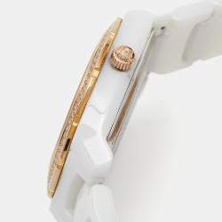 Pre Owned Versace White Mother Of Pearl Ceramic Diamond DV One 63QCP11 Women's Wristwatch 35 mm