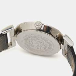 Pre Owned Versace Black Stainless Steel Leather Vanity P5Q Women's Wristwatch 35 mm