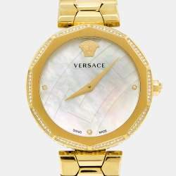 Pre Owned Versace Mother of Pearl Gold Plated Stainless Steel Idyia V17060017 Women's Wristwatch 36 mm