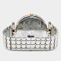Pre Owned Versace Silver Two Tone Stainless Steel Leather Vanitas VK7 Women's Wristwatch 40 mm 