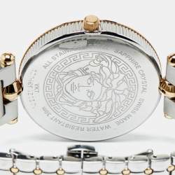 Pre Owned Versace Silver Two Tone Stainless Steel Leather Vanitas VK7 Women's Wristwatch 40 mm 