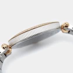 Pre Owned Versace Silver Two Tone Stainless Steel Leather Vanitas VK7 Women's Wristwatch 40 mm 