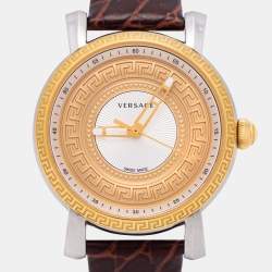 Versace Multicolor Two Tone Stainless Steel Leather VQ9 Women's Wristwatch 38 mm