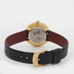 Pre Owned Versace Black Gold Plated Stainless Steel Leather Medusa Stud Icon VERF00318 Women's Wristwatch 28 mm