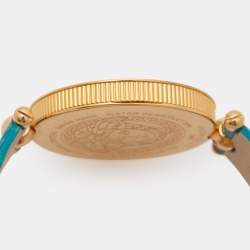 Pre Owned Versace Turquoise Rose Gold Plated Stainless Steel Leather Vanitas VK7130014 Women's Wristwatch 40 mm
