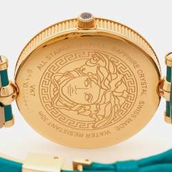 Pre Owned Versace Turquoise Rose Gold Plated Stainless Steel Leather Vanitas VK7130014 Women's Wristwatch 40 mm