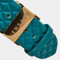 Pre Owned Versace Turquoise Rose Gold Plated Stainless Steel Leather Vanitas VK7130014 Women's Wristwatch 40 mm