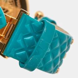 Pre Owned Versace Turquoise Rose Gold Plated Stainless Steel Leather Vanitas VK7130014 Women's Wristwatch 40 mm