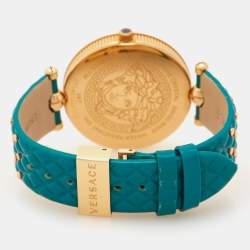 Pre Owned Versace Turquoise Rose Gold Plated Stainless Steel Leather Vanitas VK7130014 Women's Wristwatch 40 mm