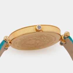 Pre Owned Versace Turquoise Rose Gold Plated Stainless Steel Leather Vanitas VK7130014 Women's Wristwatch 40 mm