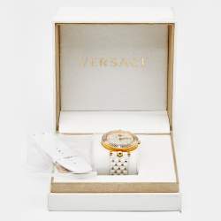 Pre Owned Versace White Rose Gold Plated Stainless Steel Vanitas VK7 Women's Wristwatch 40 mm