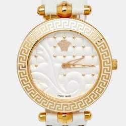 Pre Owned Versace White Rose Gold Plated Stainless Steel Vanitas VK7 Women's Wristwatch 40 mm