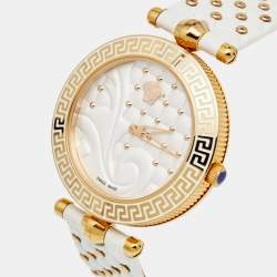 Pre Owned Versace White Rose Gold Plated Stainless Steel Vanitas VK7 Women's Wristwatch 40 mm
