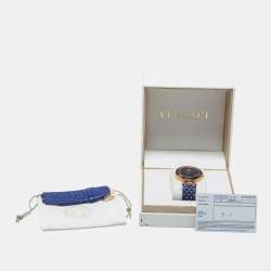 Pre Owned Versace Blue Rose Gold Plated Stainless Steel Leather Vanitas VK7040013 Women's Wristwatch 40 mm