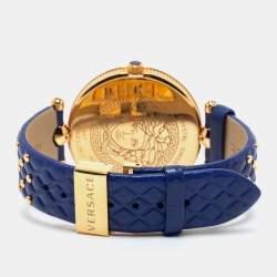 Pre Owned Versace Blue Rose Gold Plated Stainless Steel Leather Vanitas VK7040013 Women's Wristwatch 40 mm