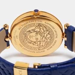 Pre Owned Versace Blue Rose Gold Plated Stainless Steel Leather Vanitas VK7040013 Women's Wristwatch 40 mm