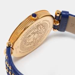 Pre Owned Versace Blue Rose Gold Plated Stainless Steel Leather Vanitas VK7040013 Women's Wristwatch 40 mm