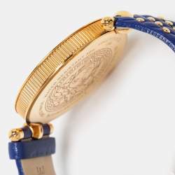 Pre Owned Versace Blue Rose Gold Plated Stainless Steel Leather Vanitas VK7040013 Women's Wristwatch 40 mm