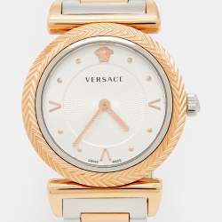 Versace Silver Two Tone Stainless Steel V-Motif VERE00718 Women's Wristwatch 35 mm