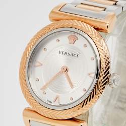 Versace Silver Two Tone Stainless Steel V-Motif VERE00718 Women's Wristwatch 35 mm