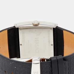 Pre Owned Versace Black Diamonds Stainless Steel Leather  V-Greca 64Q Women's Wristwatch 36 mm