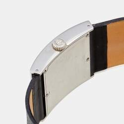 Pre Owned Versace Black Diamonds Stainless Steel Leather  V-Greca 64Q Women's Wristwatch 36 mm
