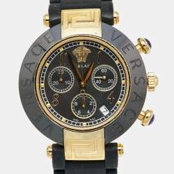 Versace Black Ceramic Gold Plated Steel Rubber Chronograph Reve 95C Women's Wristwatch 40 mm