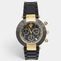 Versace Black Ceramic Gold Plated Steel Rubber Chronograph Reve 95C Women's Wristwatch 40 mm