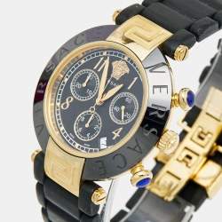 Versace Black Ceramic Gold Plated Steel Rubber Chronograph Reve 95C Women's Wristwatch 40 mm