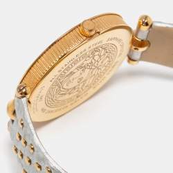 Pre Owned Versace Silver Rose Gold Plated Stainless Steel Leather Vanitas VK7 Women's Wristwatch 40 mm 
