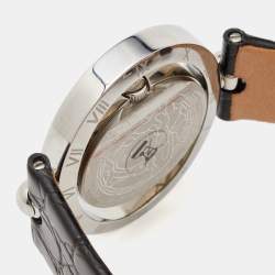 Versace Black Stainless Steel Leather Eon Ellipsis 91Q Women's Wristwatch 40 mm