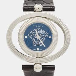 Versace Black Stainless Steel Leather Eon Ellipsis 91Q Women's Wristwatch 40 mm