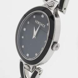 Pre Owned Versace Black Diamond Stainless Steel V-Glam 60QE9SD009 Women's Wristwatch 25 mm