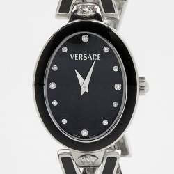 Pre Owned Versace Black Diamond Stainless Steel V-Glam 60QE9SD009 Women's Wristwatch 25 mm