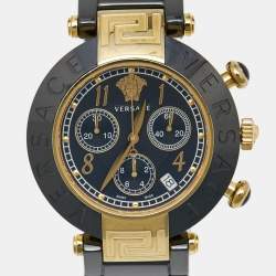 Versace Black Ceramic Gold Plated Stainless Steel Reve 95C Women's Wristwatch 40 mm