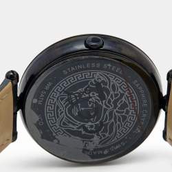 Versace Black PVD Coated Stainless Steel Leather Palazzo VCO050017 Women's Wristwatch 39 mm