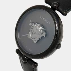 Versace Black PVD Coated Stainless Steel Leather Palazzo VCO050017 Women's Wristwatch 39 mm
