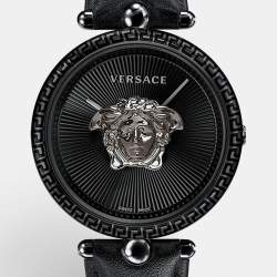 Versace Black PVD Coated Stainless Steel Leather Palazzo VCO050017 Women's Wristwatch 39 mm