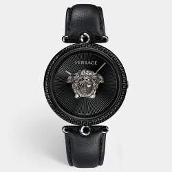 Versace Black PVD Coated Stainless Steel Leather Palazzo VCO050017 Women's Wristwatch 39 mm