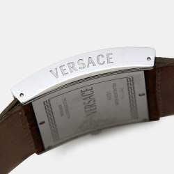 Pre Owned Versace White Stainless Steel Leather V-Greca 64Q91 Women's Wristwatch 36 mm